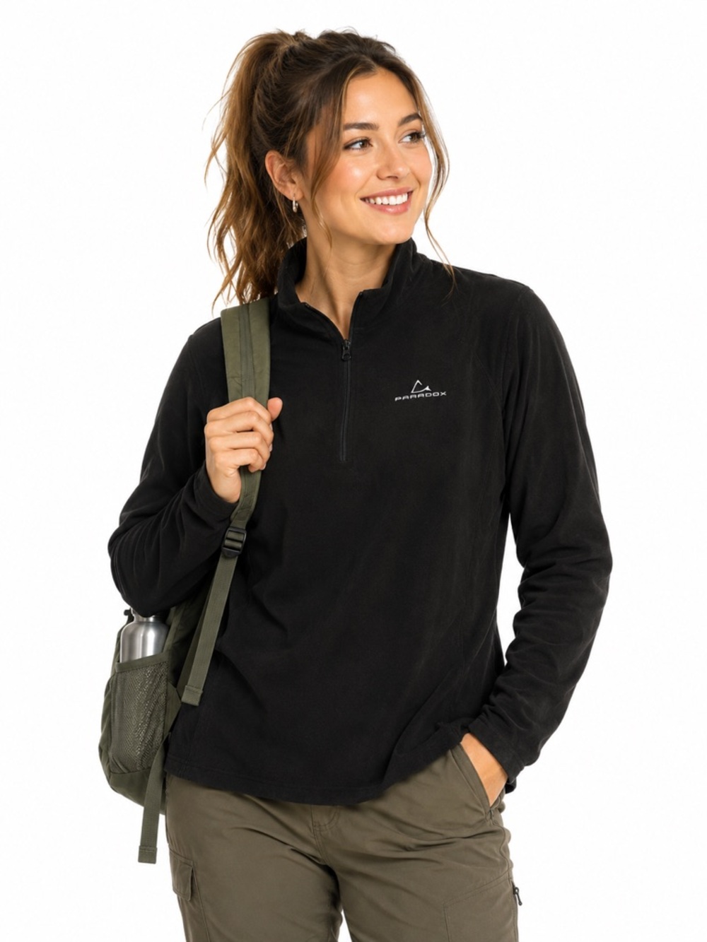 Paradox Black Quarter Zip Fleece Pullover Hiking Skiing Cold Weather Layer Large